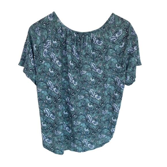 Lucky Brand Green and White Floral Scoop Neck Blouse - Large - Picture 3 of 4